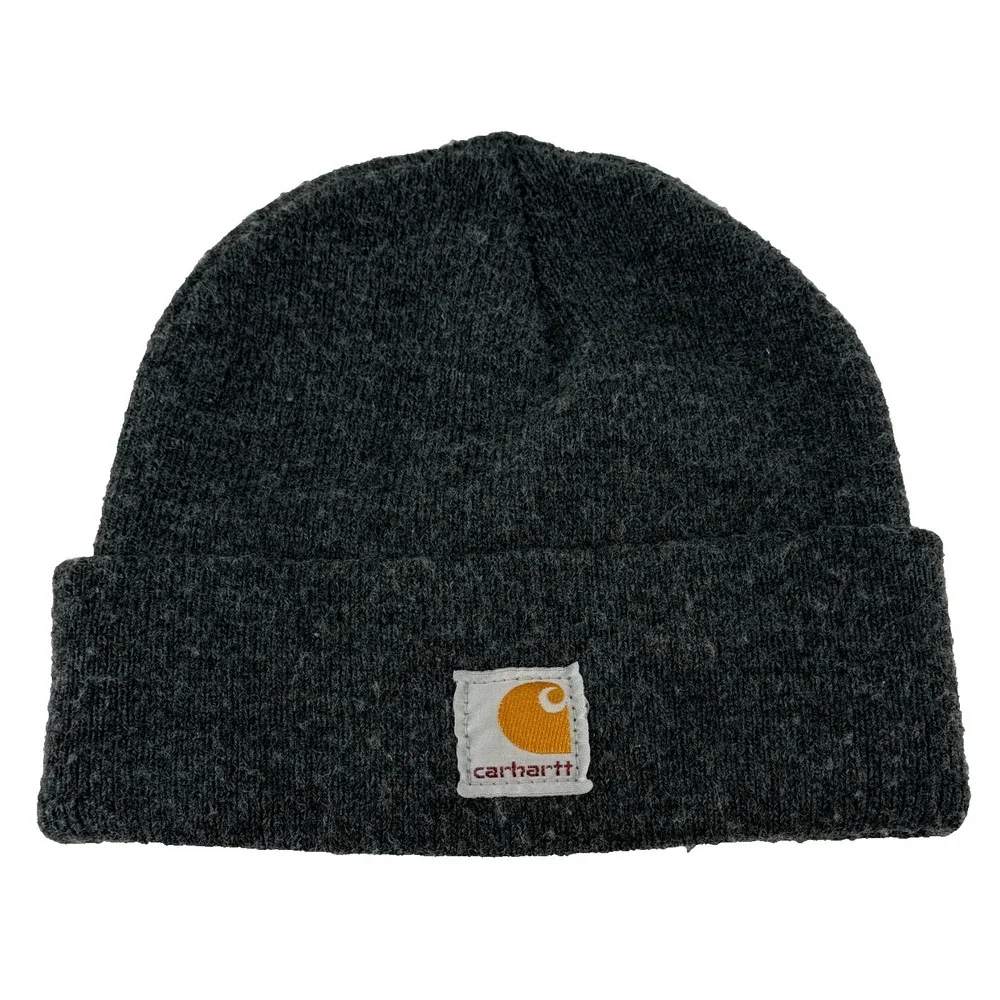 Carhartt Beanie‎ Youth Gray Knit Hat Logo Patch Winter Cap Cuffed